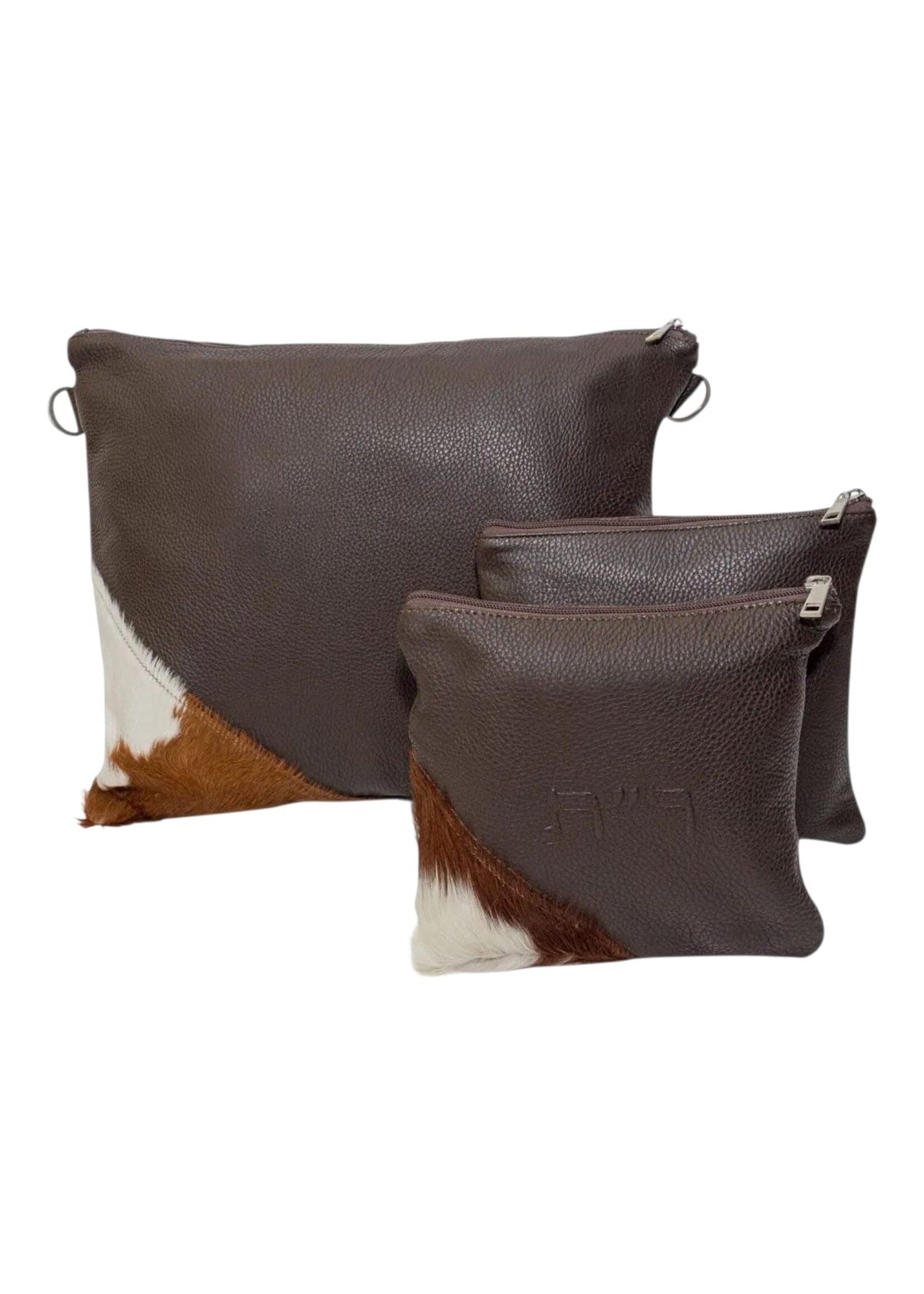 PREMIUM LEATHER & FUR TALLIS & TWO TEFILLIN BAG SET