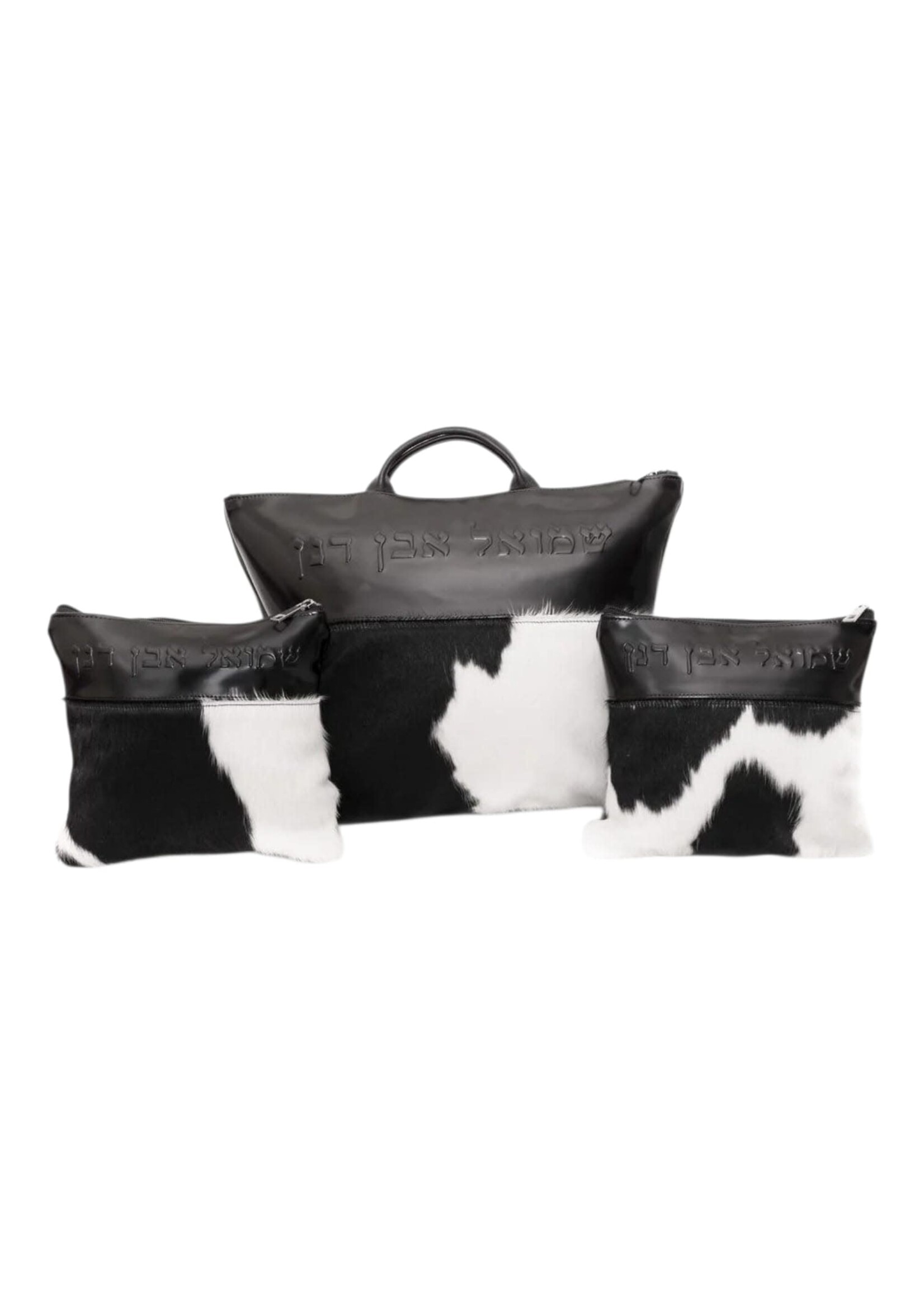 PREMIUM LEATHER & FUR TALLIS & TWO TEFILLIN BAG SET
