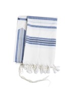 TALLIS WOOL SEPHARDI NON-SLIP BLUE JEAN & SILVER AVODAS YAD THIN STRINGS