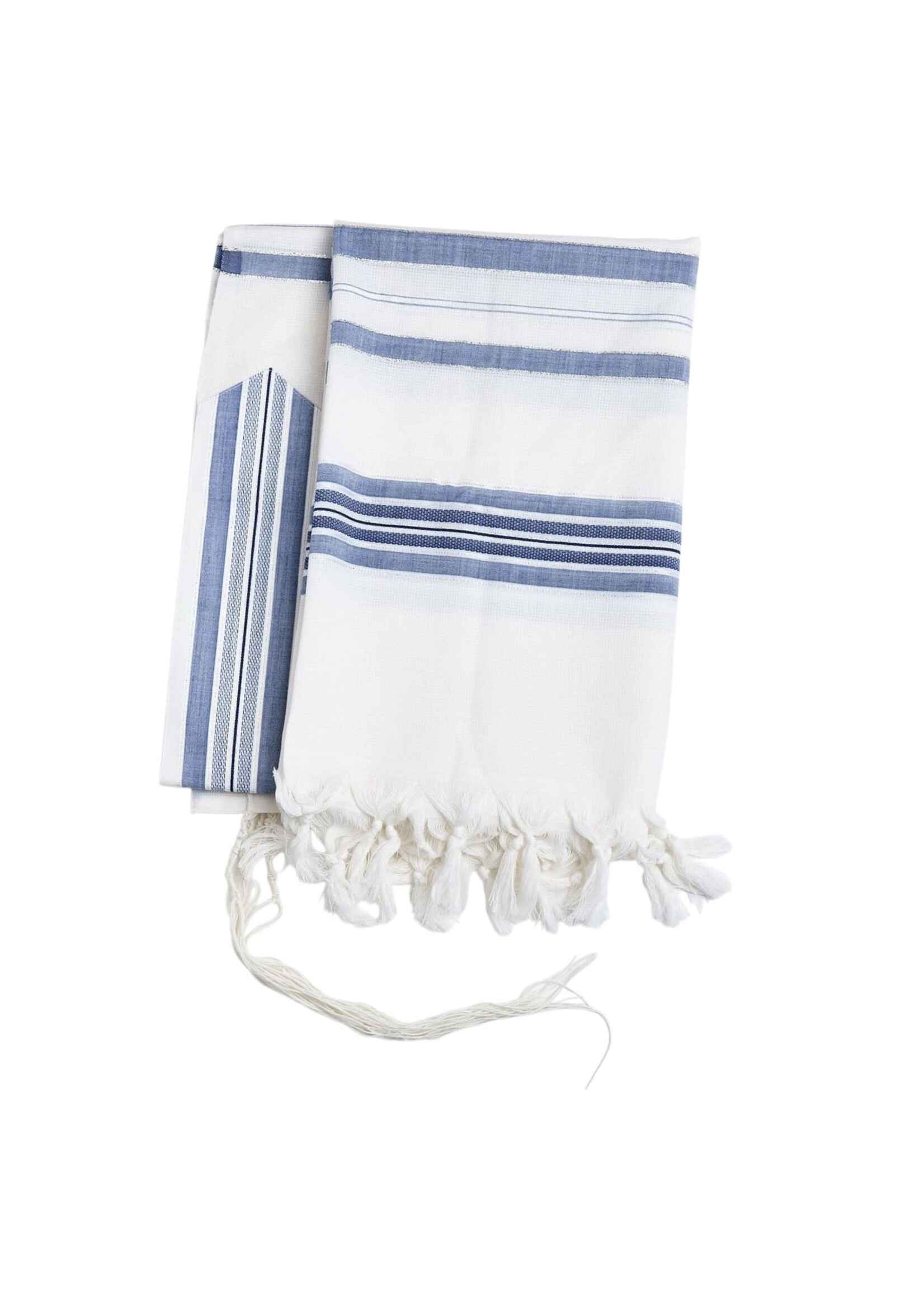 TALLIS  WOOL ASHKENAZ NON-SLIP BLUE JEAN & SILVER