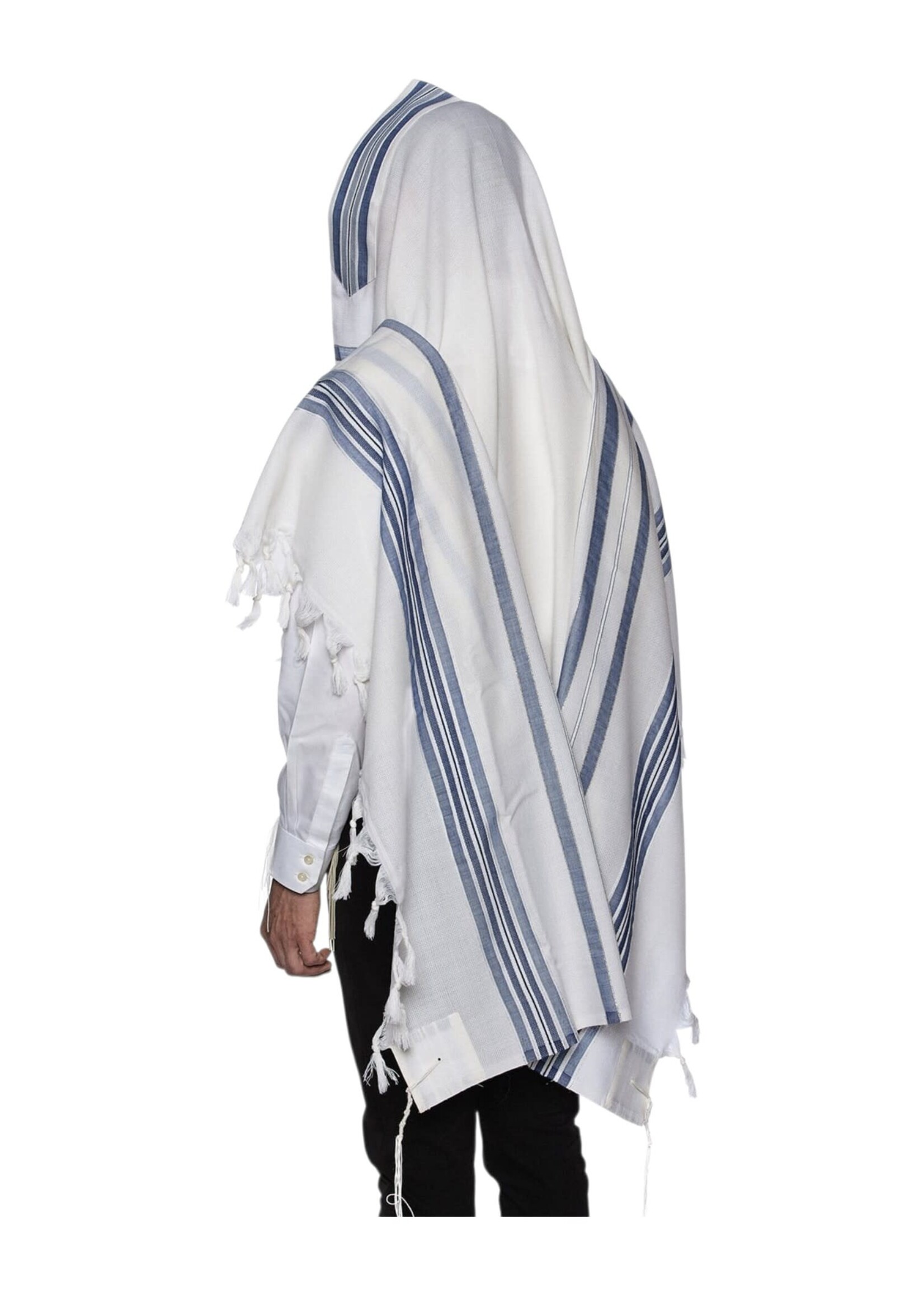 TALLIS  WOOL ASHKENAZ NON-SLIP BLUE JEAN & SILVER