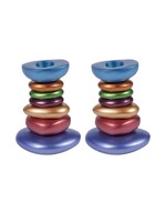 CANDLESTICKS ALUMINUM MULTICOLOR PEBBLES