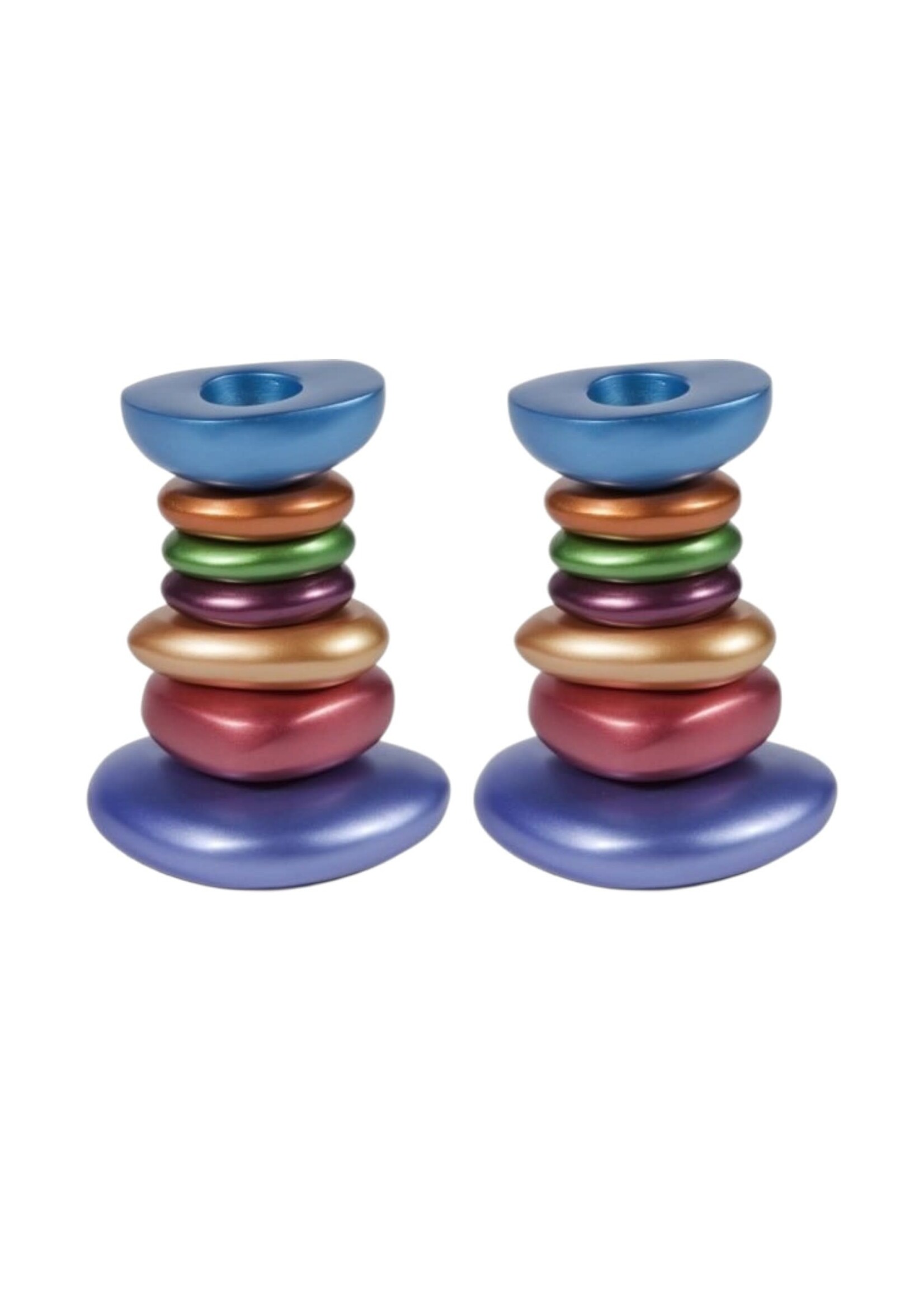 CANDLESTICKS ALUMINUM MULTICOLOR PEBBLES