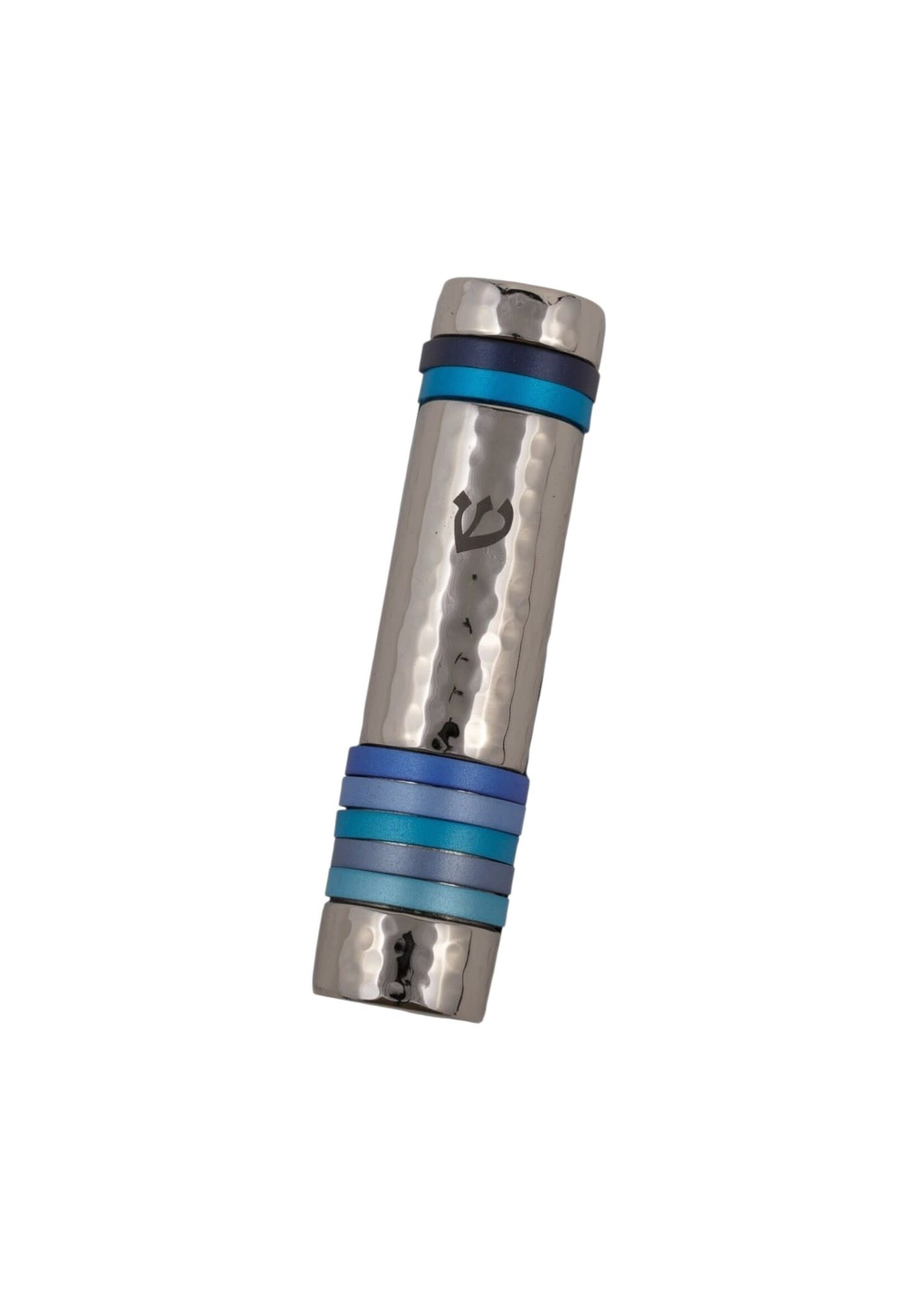 MEZUZAH HAMMERED ALUMINUM WITH BLUE RING INLAY