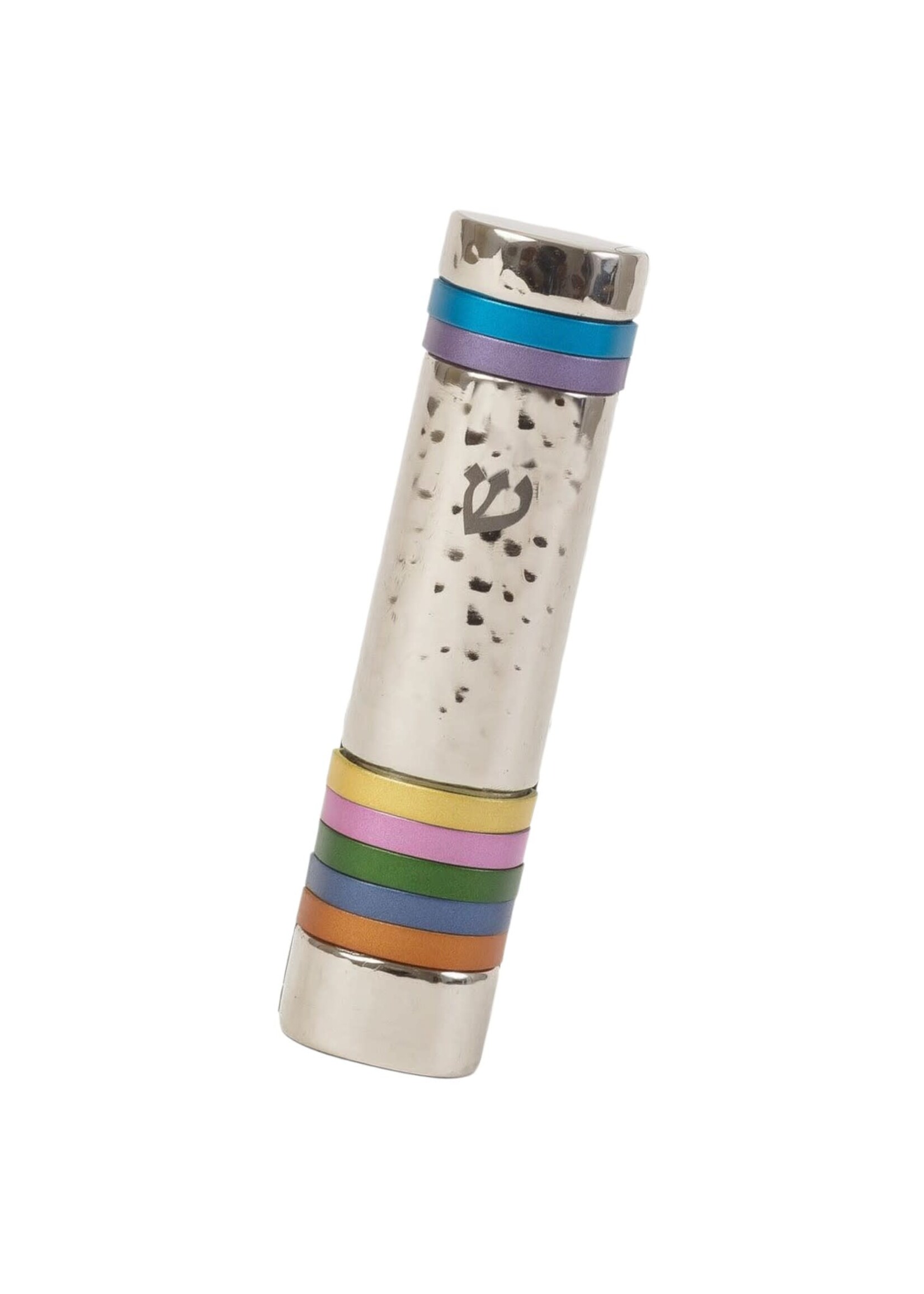 MEZUZAH HAMMERED ALUMINUM COLORFUL RINGS INLAY