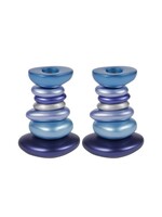 CANDLESTICKS ALUMINUM BLUE PEBBLES