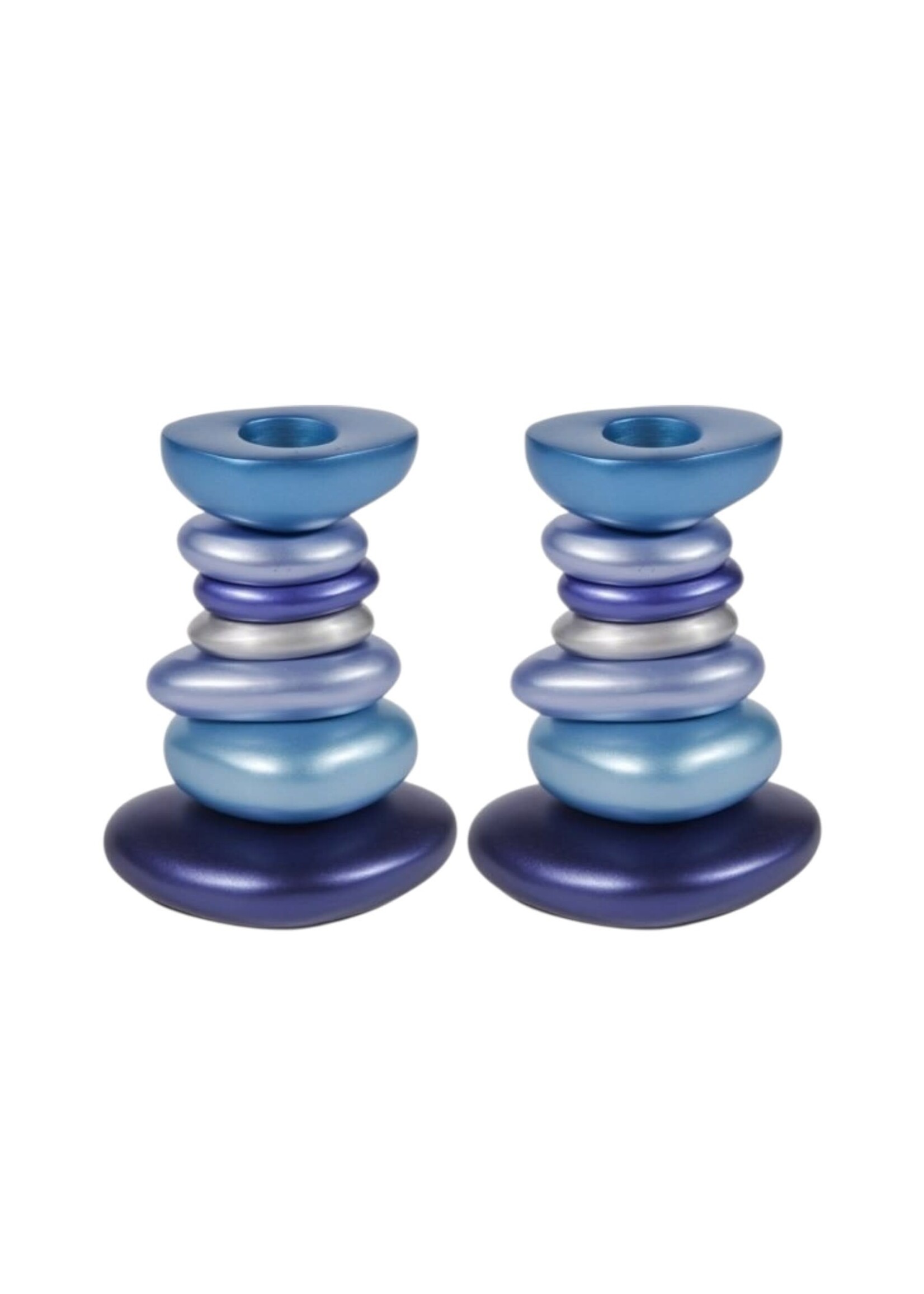 CANDLESTICKS ALUMINUM BLUE PEBBLES