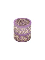 TRAVEL CANDLE HOLDER PURPLE ALUMINUM WITH POMEGRANATE FILIGREE