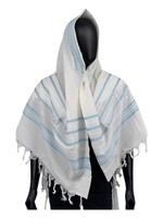 MMJ TALLIS WOOL ASHKENAZ ANTI-SLIP LIGHT BLUE & SILVER 60 THIN STRINGS