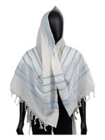 MMJ TALLIS WOOL ASHKENAZ NON-SLIP BLUE & SILVER 60 THIN STRINGS