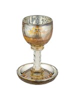 KIDDUSH CUP CRYSTAL GOLDEN GLASS ETCHED JERUSALEM STEM FILLED WITH CHIPS