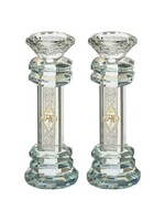 CANDLESTICKS CRYSTAL SILVER LASER CUT FILIGREE "SHABBAT KODESH"