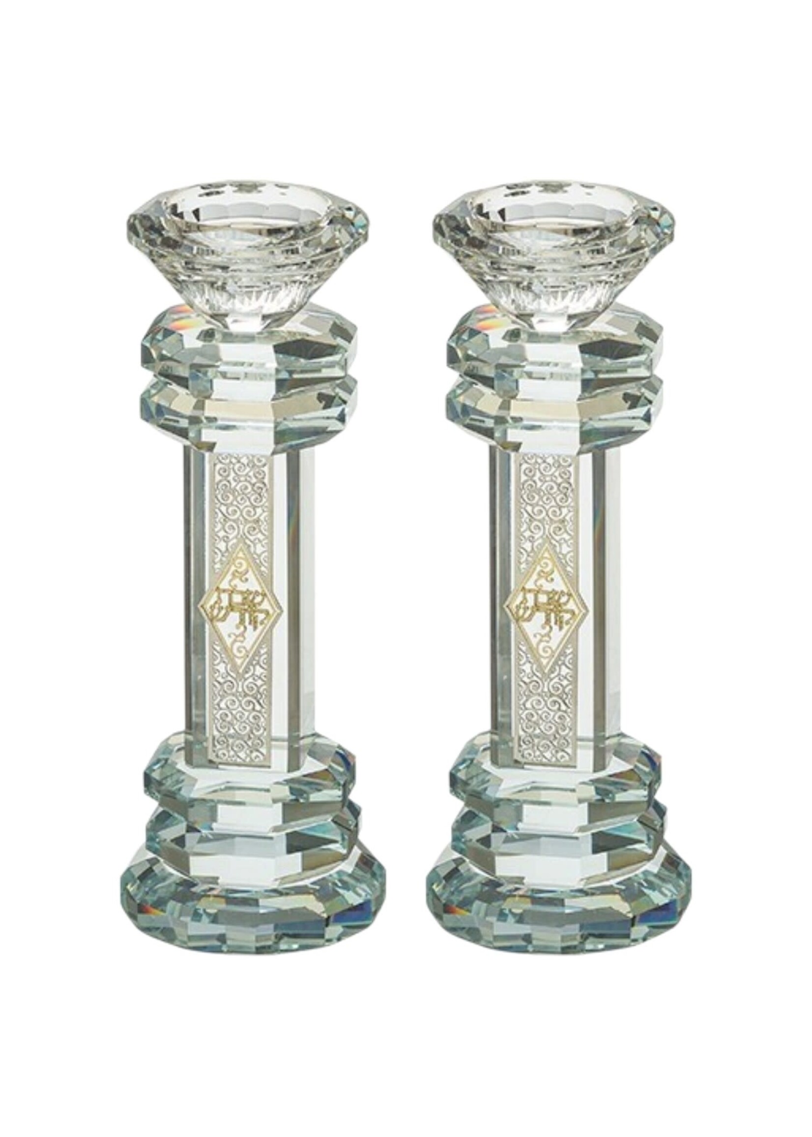 CANDLESTICKS CRYSTAL SILVER LASER CUT FILIGREE "SHABBAT KODESH"