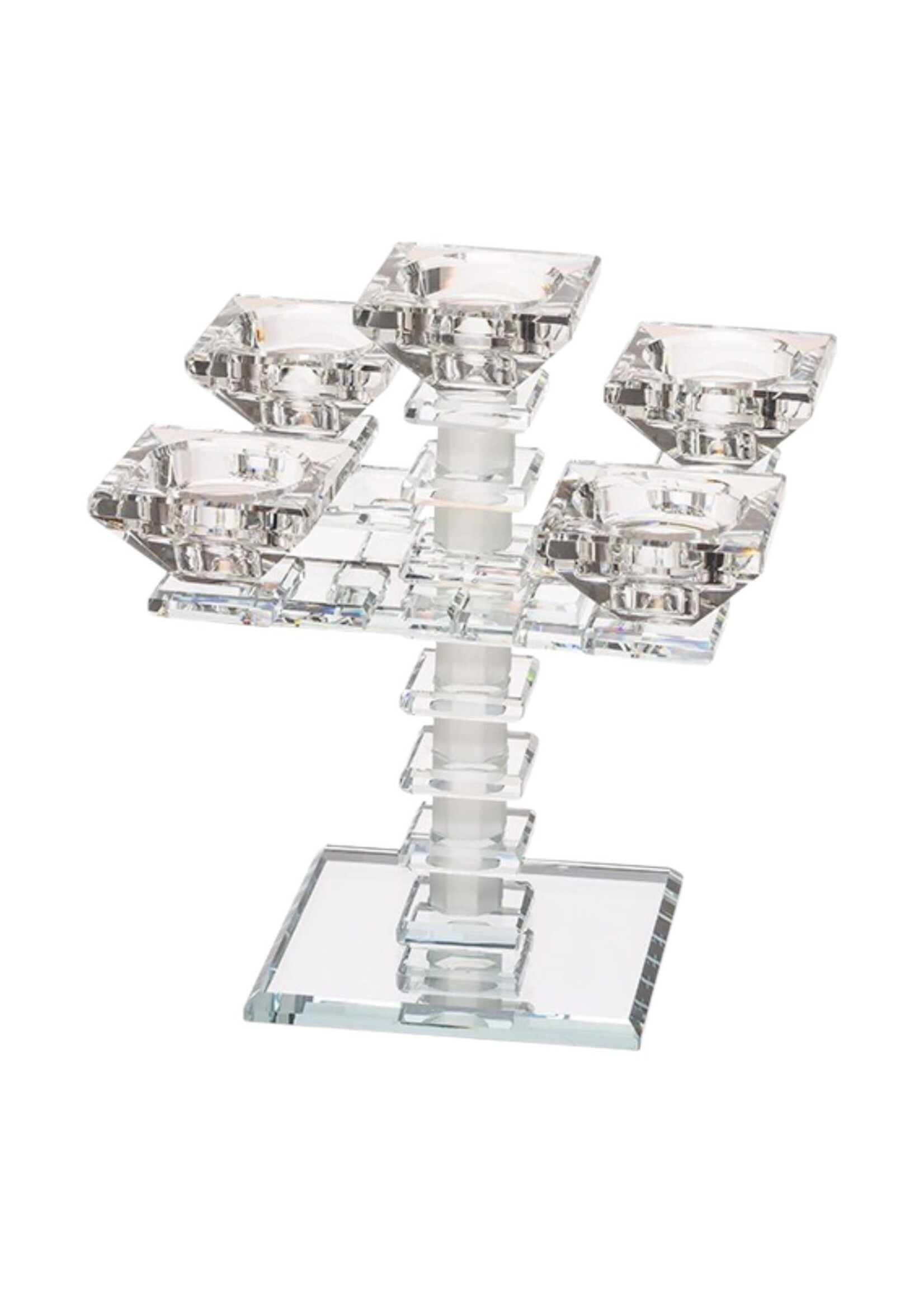 CANDELABRA CRYSTAL 5 BRANCH GEOMETRIC SQUARE DESIGN