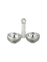 SALT & PEPPER DISH CRYSTAL SILVER CHIPS STEM GOLD "SHABBAT KODESH"