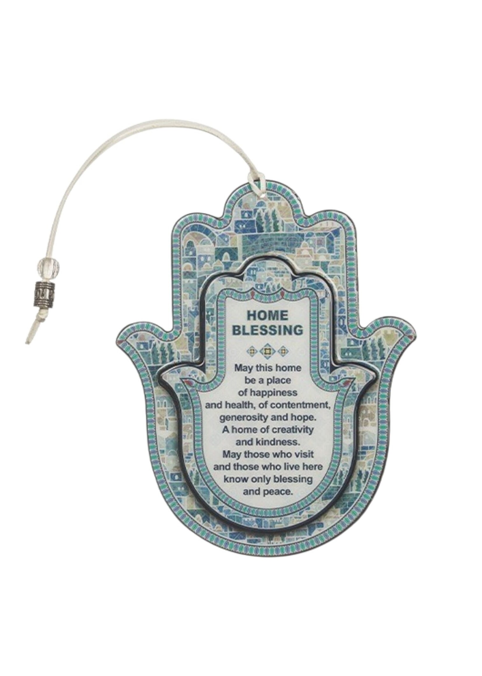 HOME BLESSING HAMSA ENGLISH BLUE JERUSALEM TILE MOTIF