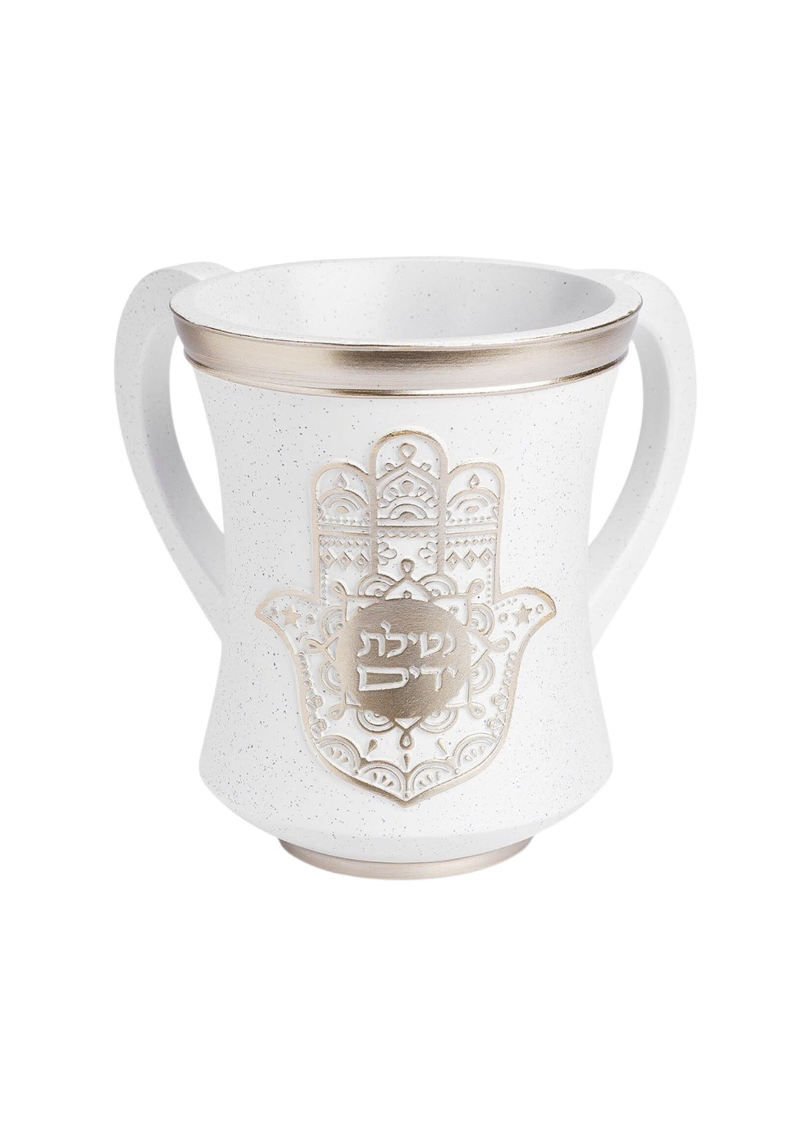 WASH CUP WHITE WITH GOLD HAMSA "NETILAT YADAYIM"