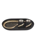 CANDLESTICKS BLACK &  GOLD POLYMER WITH BLESSING ON TRAY