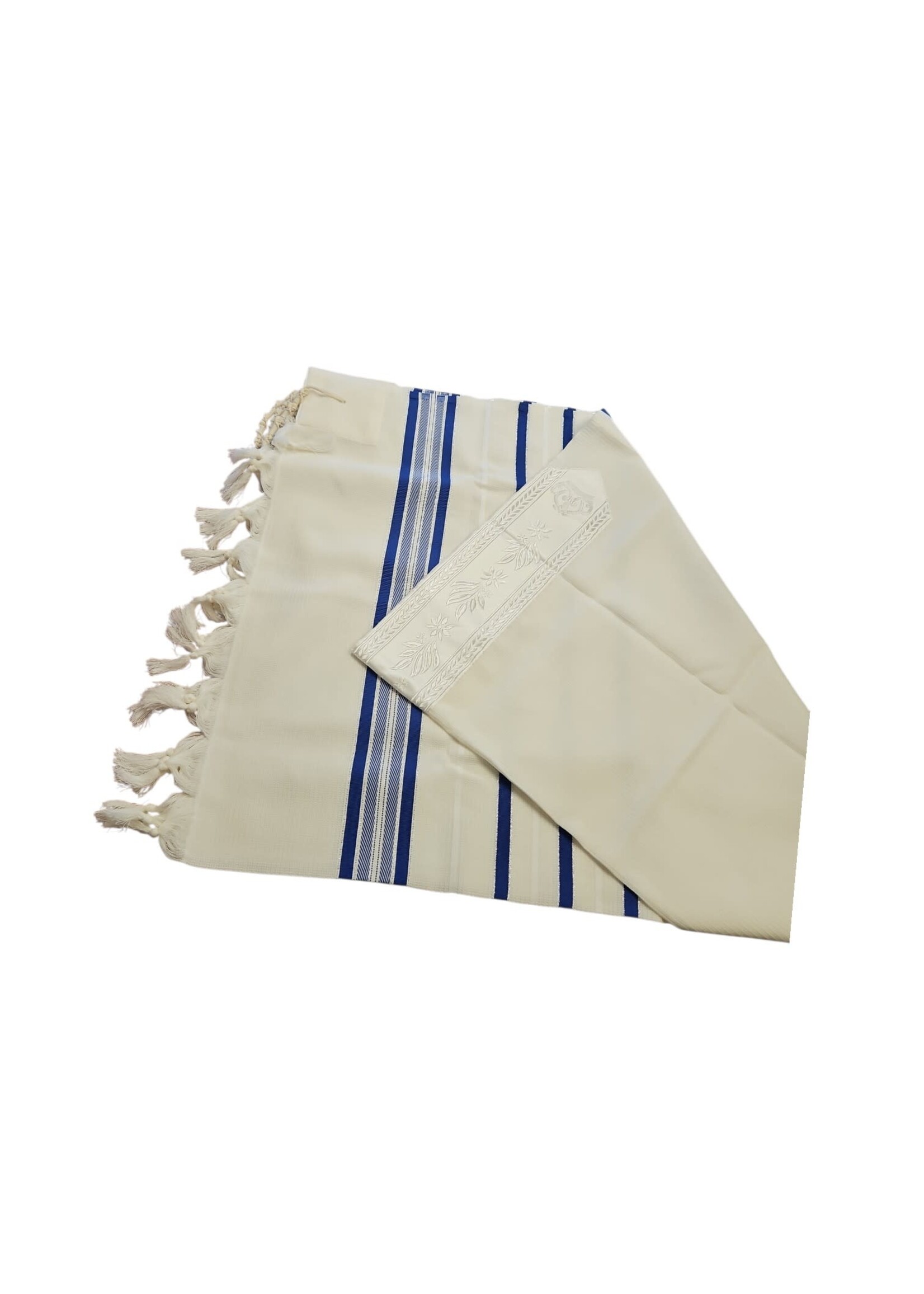 MMJ TALLIS WOOL SEPHARDI NON-SLIP BLUE & SILVER 50 AVODAS YAD THICK