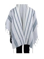 MMJ TALLIS WOOL SEPHARDI NON-SLIP BLUE JEAN & SILVER 50 AVODAS YAD THICK
