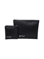 TALLIS & TEFILLIN BAG SET SMOOTH  BLACK FAUX LEATHER
