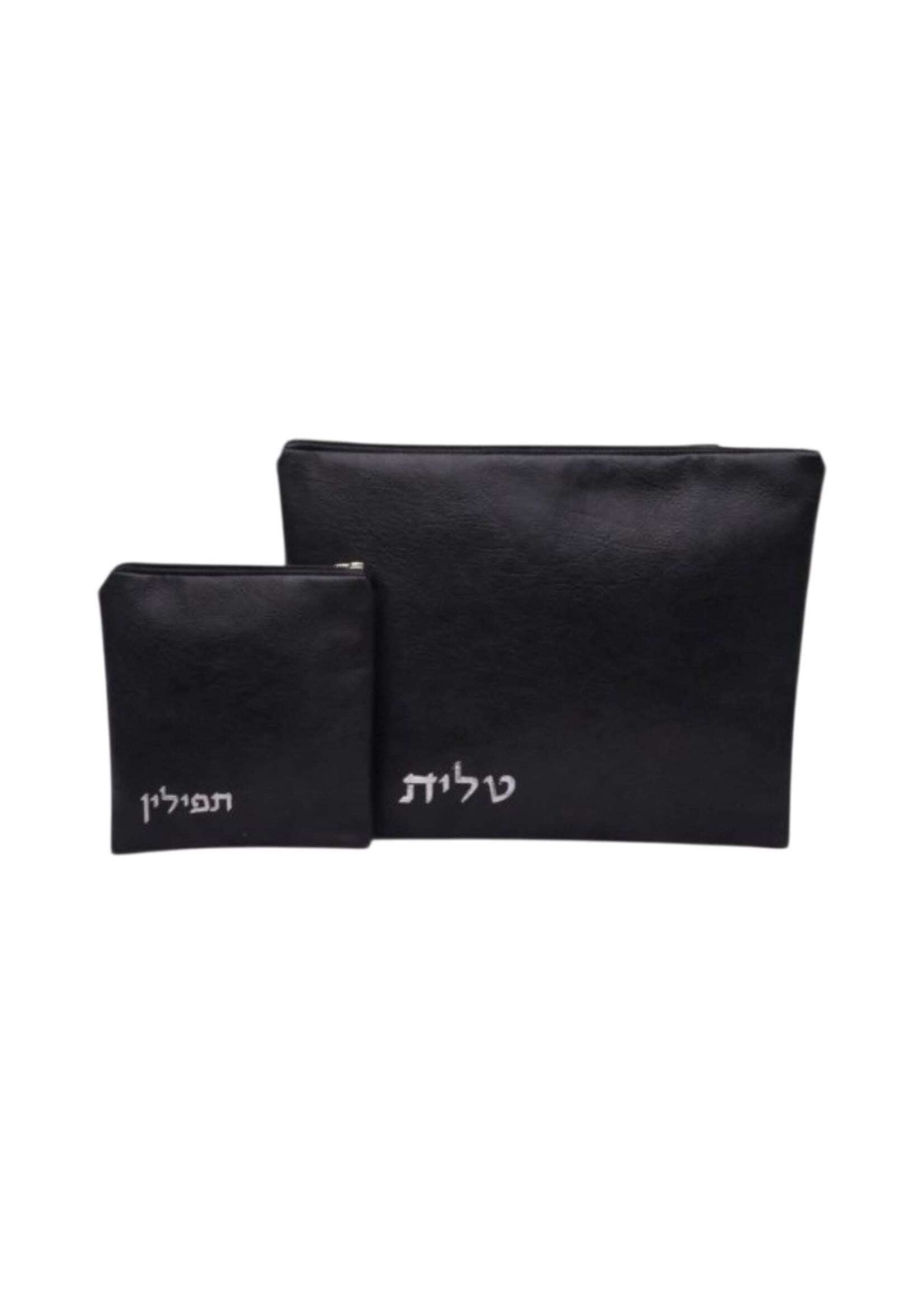 TALLIS & TEFILLIN BAG SET SMOOTH  BLACK FAUX LEATHER