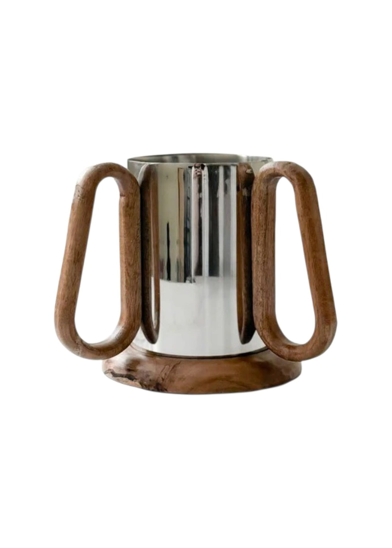 WASH CUP STAINLESS STEEL & WOOD HANDLES & BASE