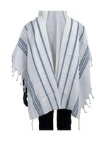 MMJ TALLIS WOOL SEPHARDIC ANTI-SLIP DENIM & SILVER 60 MEYUCHAD THIN