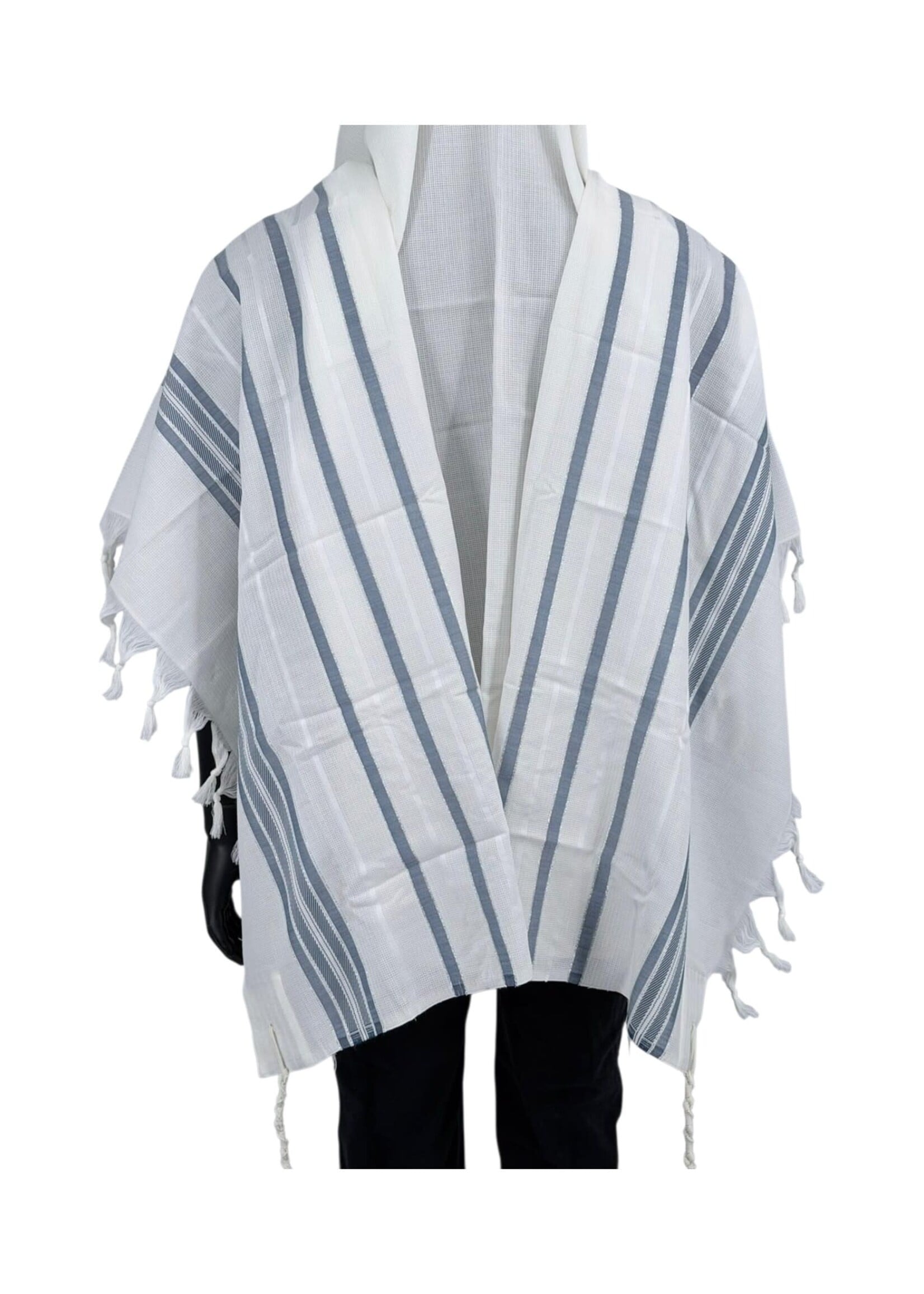 MMJ TALLIS WOOL SEPHARDI ANTI-SLIP DENIM & SILVER 60 MEYUCHAD THIN