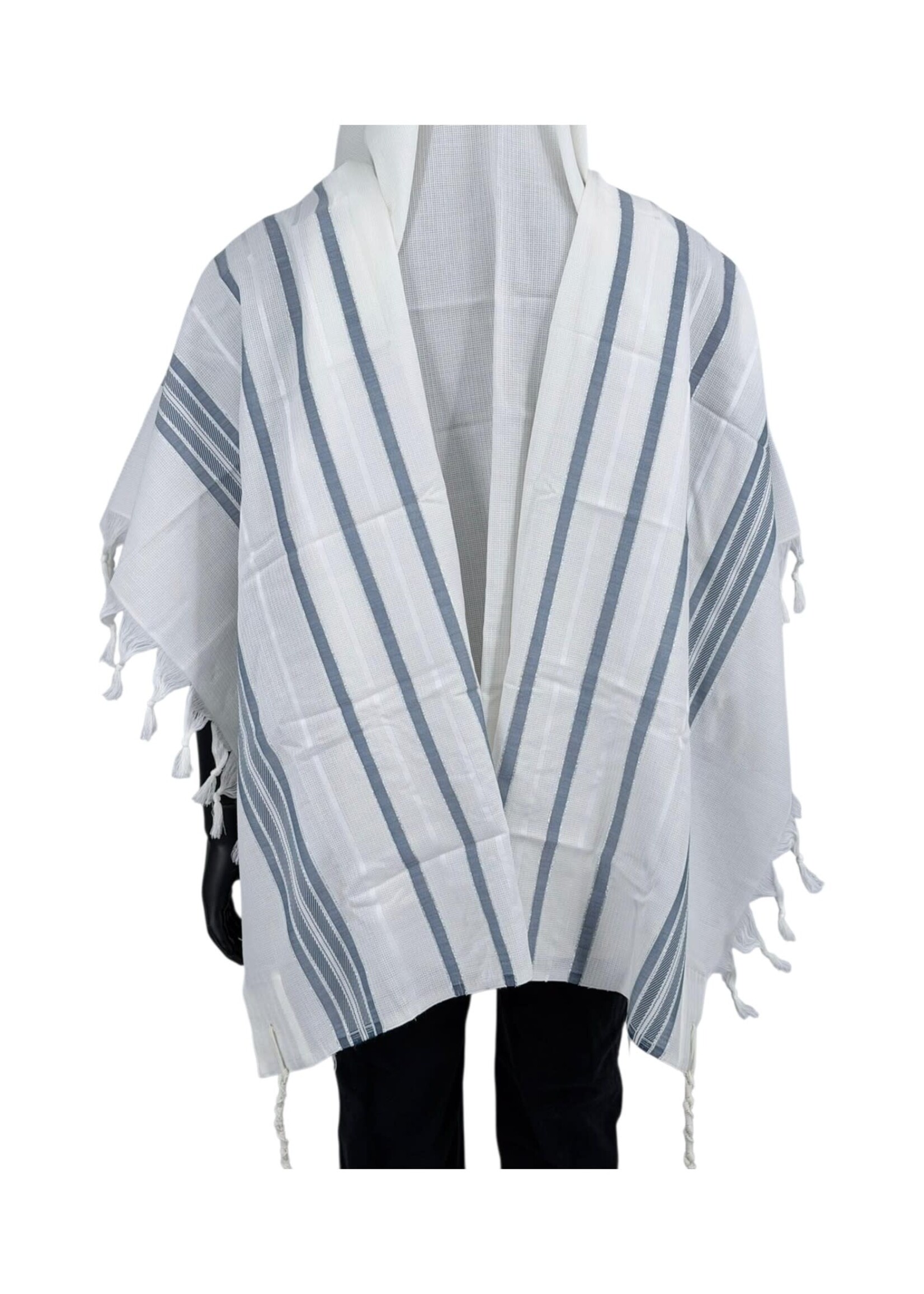 MMJ TALLIS WOOL SEPHARDIC ANTI-SLIP DENIM & SILVER 60 MEYUCHAD THIN