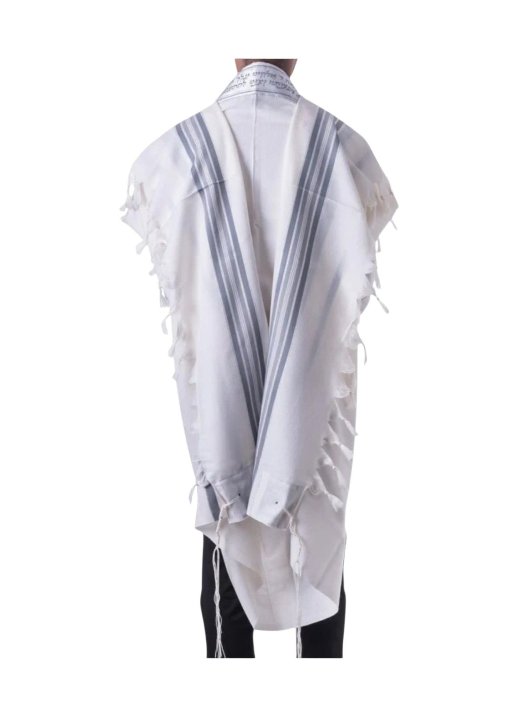 MMJ TALLIS WOOL ASHKENAZ GREY & SILVER NON-SLIP 60 THIN MEYUCHAD