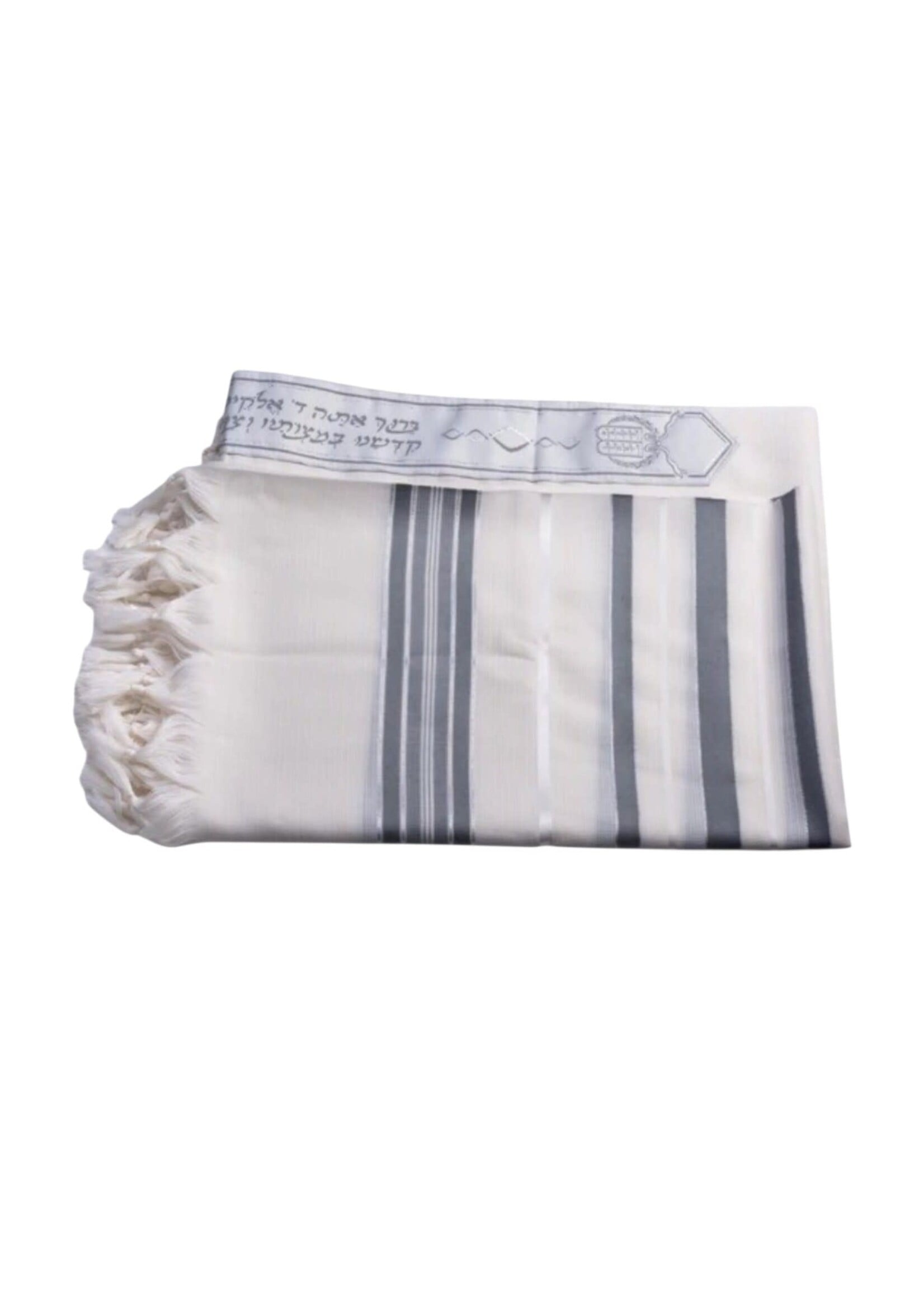 MMJ TALLIS WOOL ASHKENAZ GREY & SILVER NON-SLIP 50 THIN MEYUCHAD