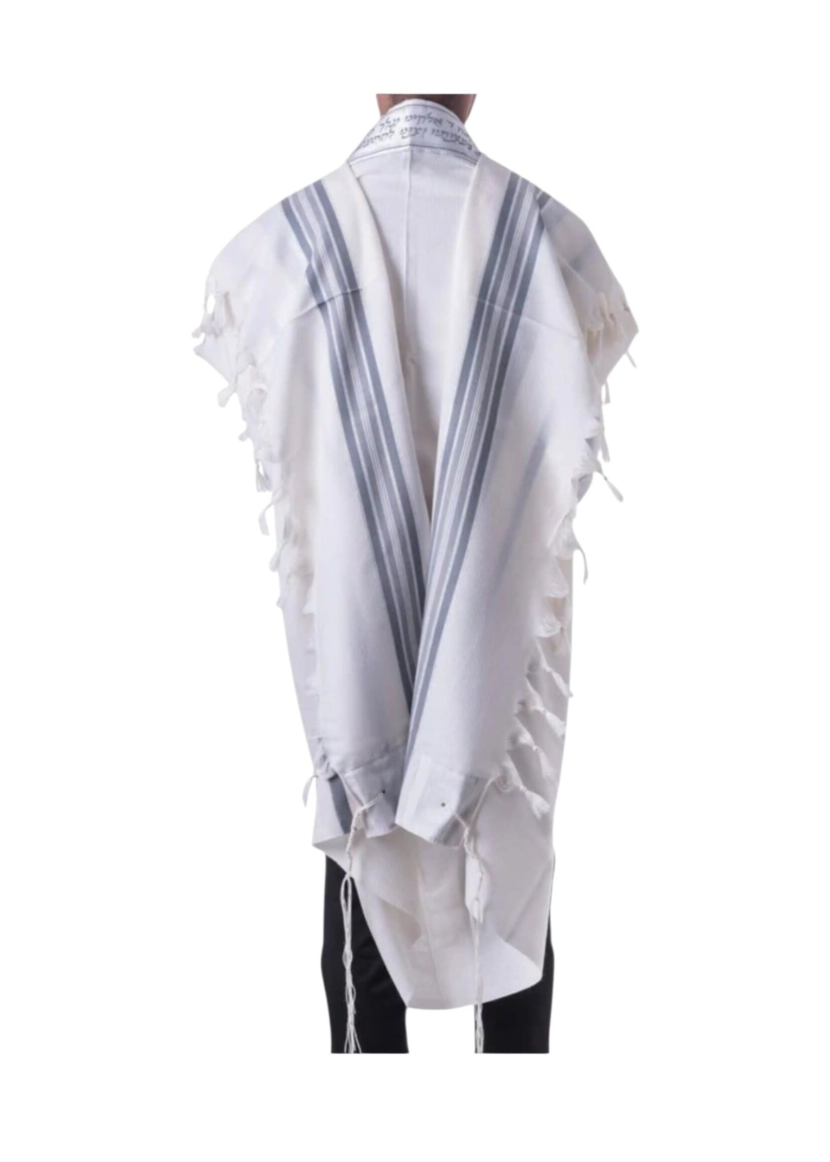 MMJ TALLIS WOOL ASHKENAZ GREY & SILVER NON-SLIP 50 THIN MEYUCHAD