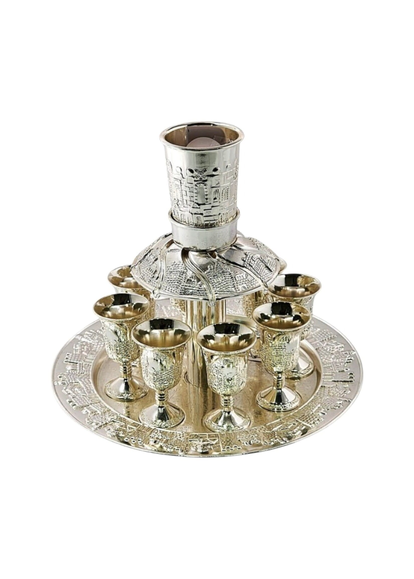 KIDDUSH FOUNTAIN JERUSALEM CITY 8 CUPS  NICKEL PLATE