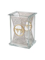 CHARITY  BOX CRYSTAL SILVER LASER CUT FILIGREE GOLD "TZEDAKAH"