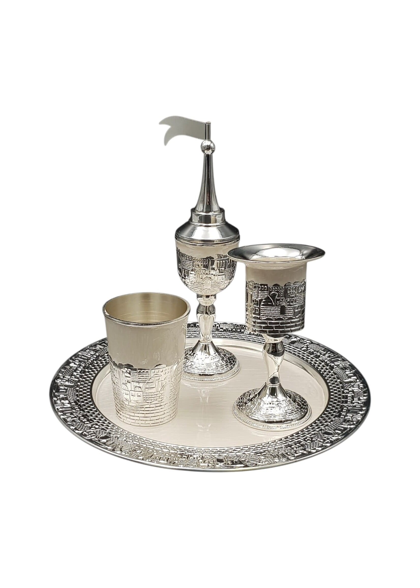 HAVDALAH SET JERUSALEM CITY SILVER PLATE WITH WHITE ENAMEL