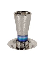 KIDDUSH CUP HAMMERED NICKEL WITH RINGS BLUE