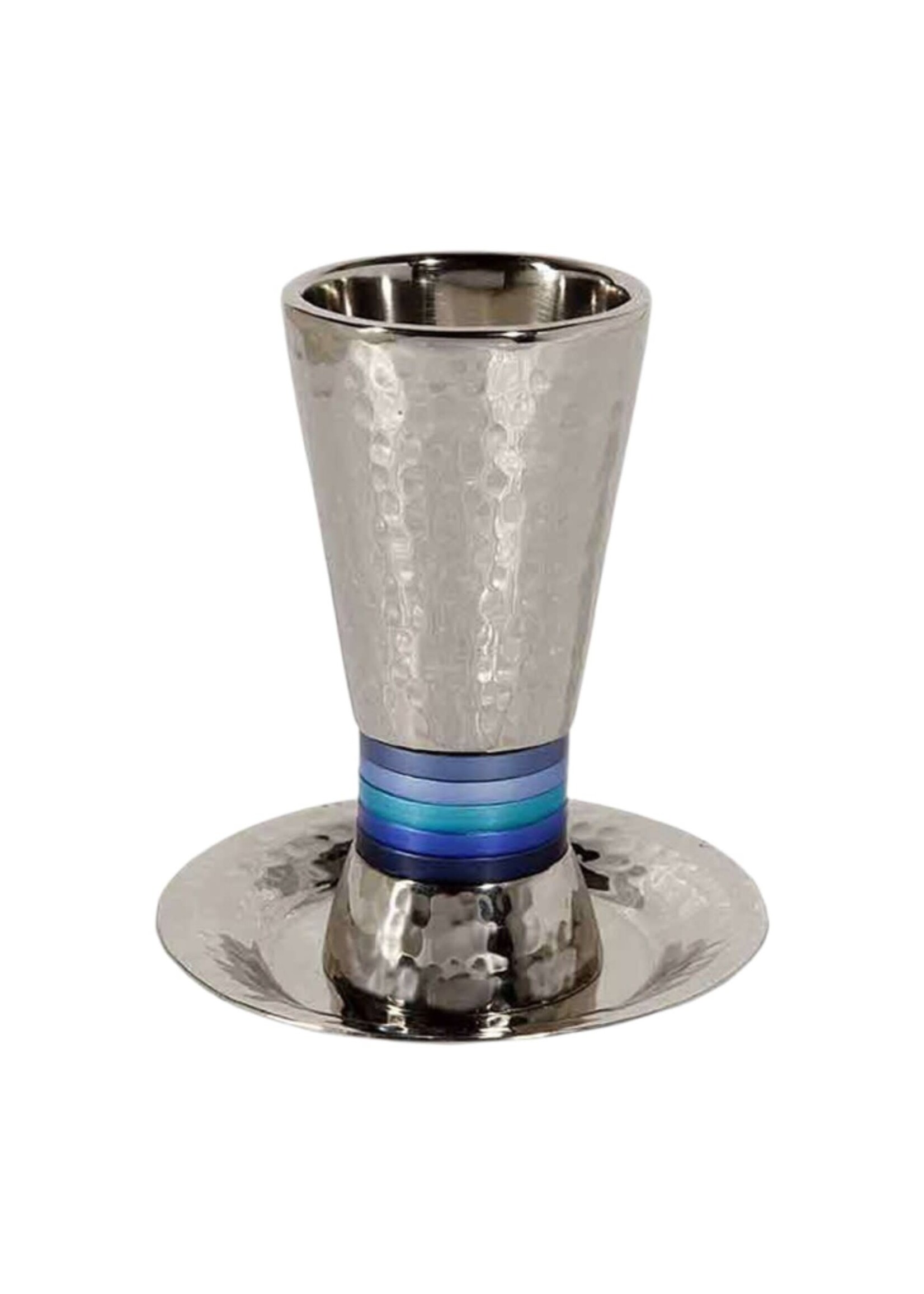 KIDDUSH CUP HAMMERED NICKEL WITH RINGS BLUE