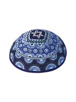 KIPPAH BLUE MAGEN DAVID & CIRCLES EMBROIDERY