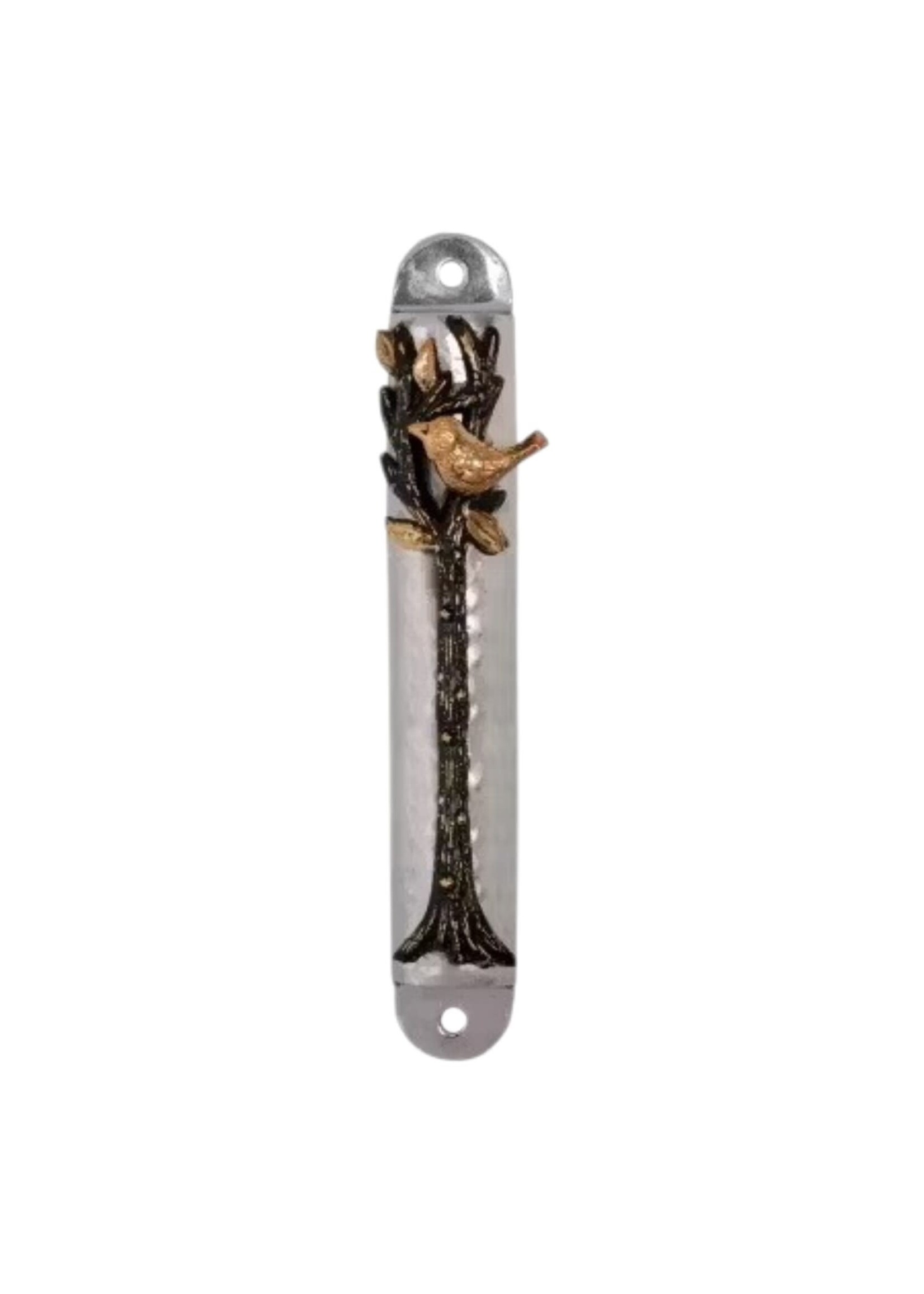 MEZUZAH HAMMERED STEEL BIRD IN A TREE 12CM