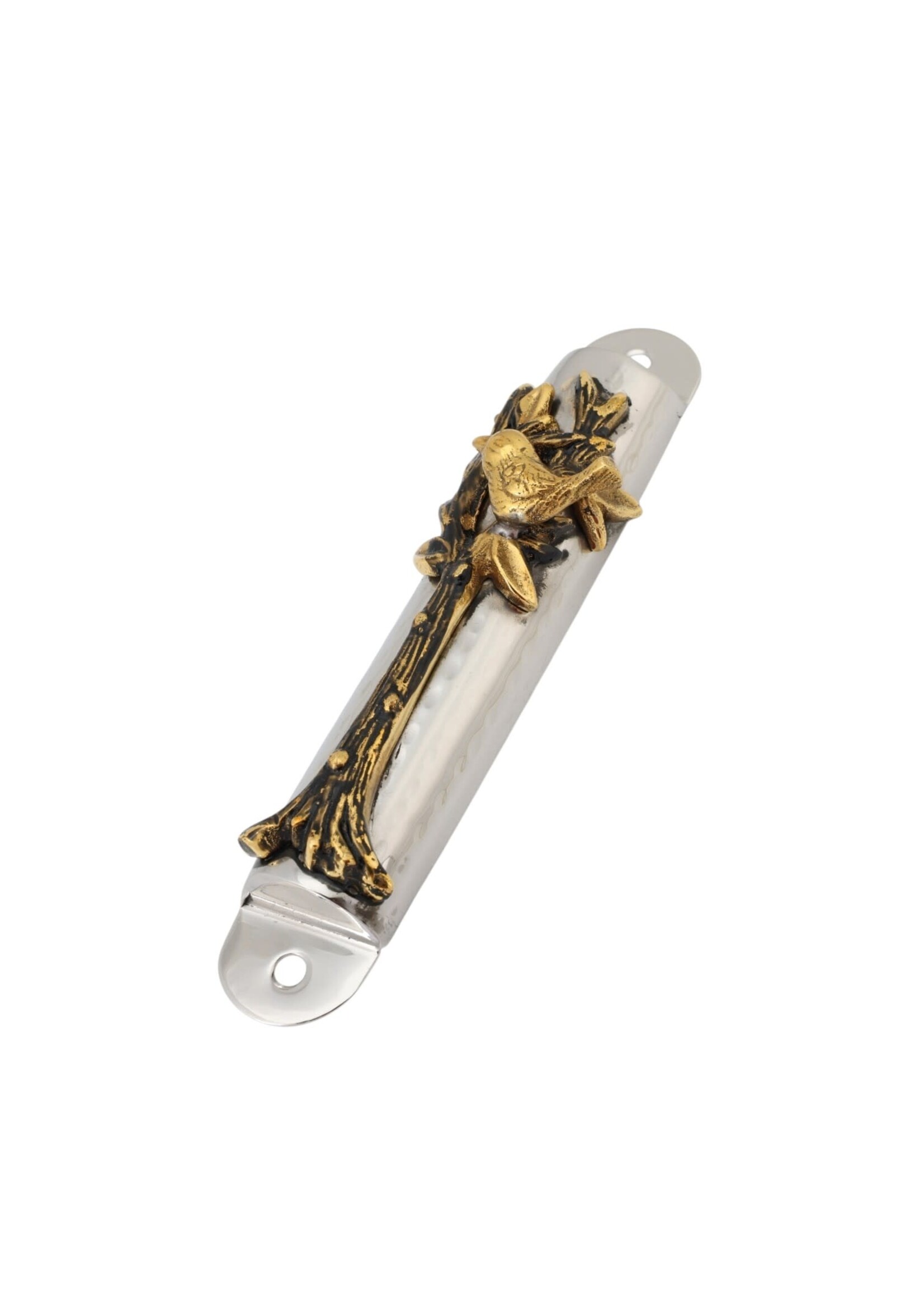 MEZUZAH HAMMERED STEEL BIRD IN A TREE 12CM