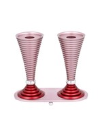 CANDLESTICKS WITH TRAY PINK ROUND GROOVED