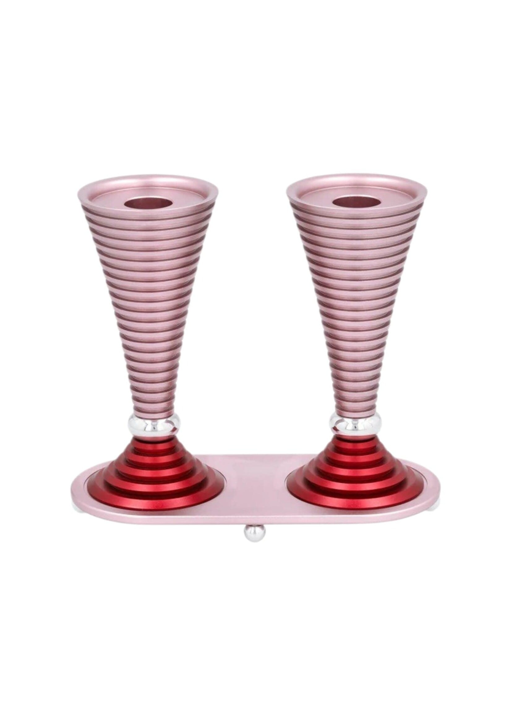 CANDLESTICKS WITH TRAY PINK ROUND GROOVED