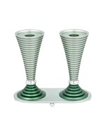 CANDLESTICKS WITH TRAY GREEN ROUND GROOVED