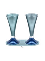 CANDLESTICKS WITH TRAY BLUE ROUND GROOVED