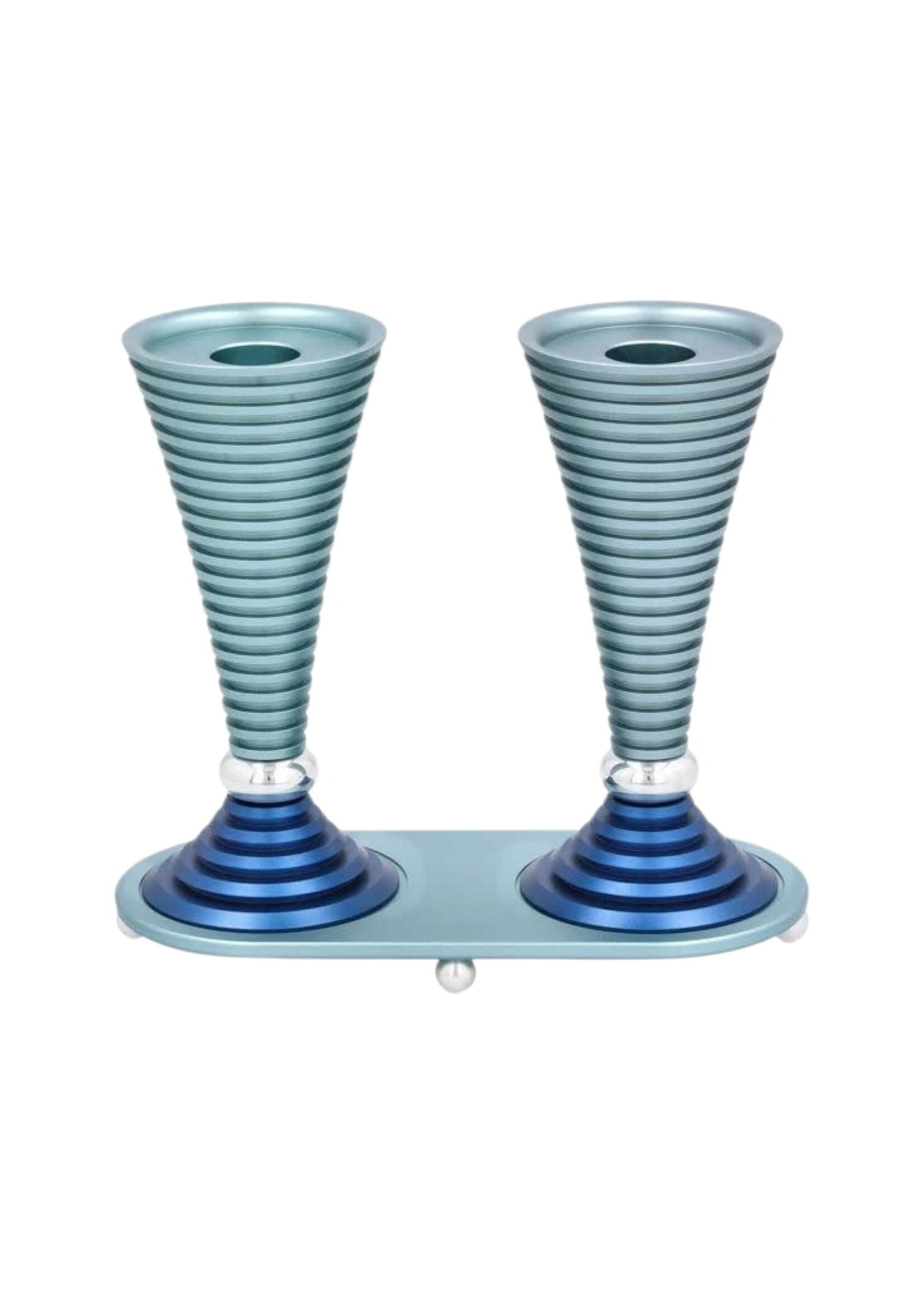 CANDLESTICKS WITH TRAY BLUE ROUND GROOVED
