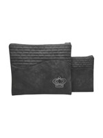 TALLIS & TEFILLIN BAG SET GREY FAUX LEATHER STONE PATTERN  WITH CROWN