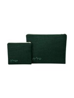 TALLIS & TEFILLIN BAG SET BOTTLE GREEN CORDUROY LIGHT GREEN EMBROIDERY