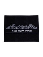 CHALLAH COVER VELVET  SILVER JERUSALEM  EMROIDERY "SHABBAT V'YOM TOV"