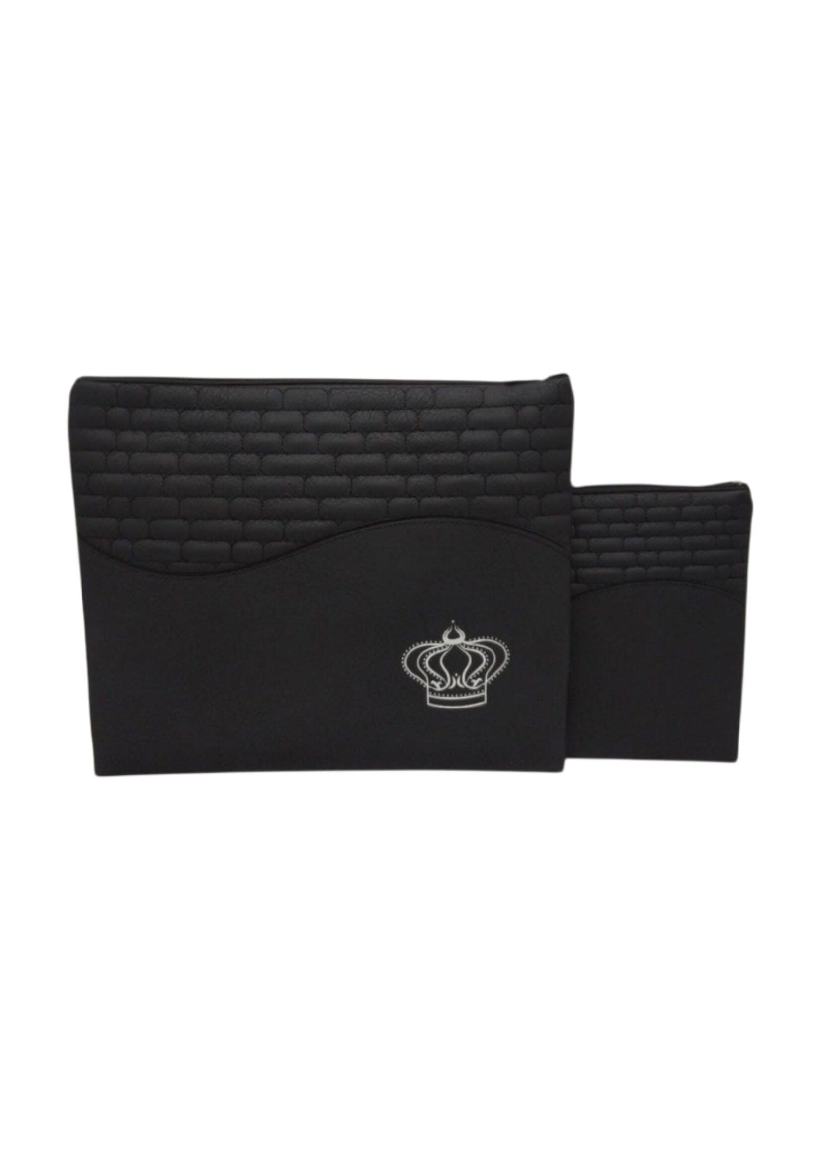 TALLIS & TEFILLIN BAG SET BLACK FAUX LEATHER STONE PATTERN  WITH CROWN